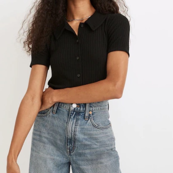Madewell Ribbed Polo Button-Front Tee Womens Size XS - Picture 1 of 4
